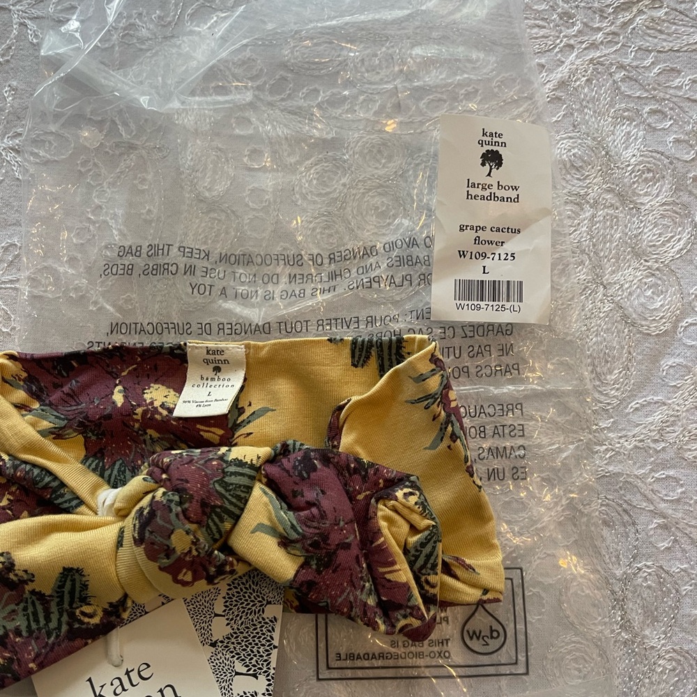NWT Kate Quinn Grape Cactus Floral Large Bow Headband